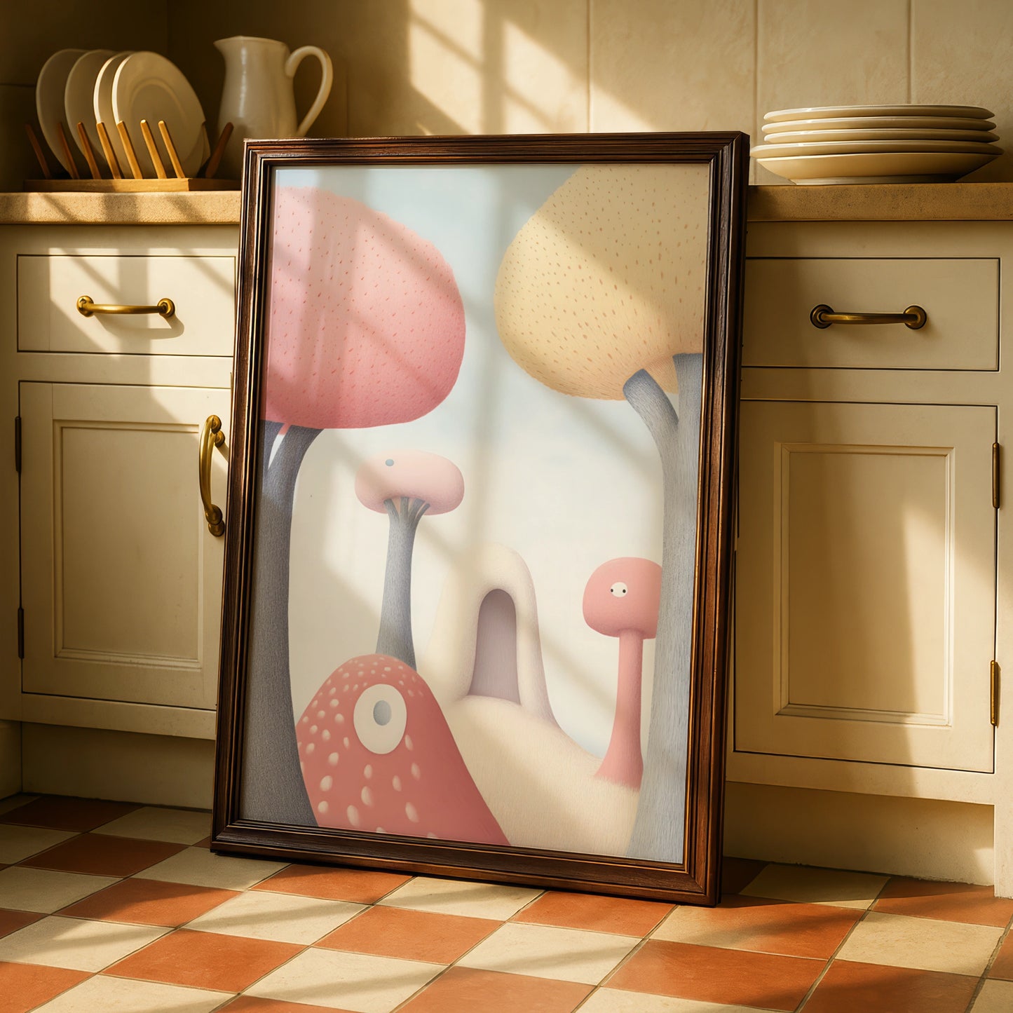 Mushroom Nursery Wall Art, Pastel Fantasy Print, Cute Kids Room Poster, Whimsical Decor