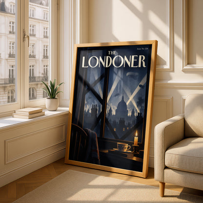London Blitz Poster, St Paul's Cathedral Night Skyline, Vintage Magazine Cover Wall Art