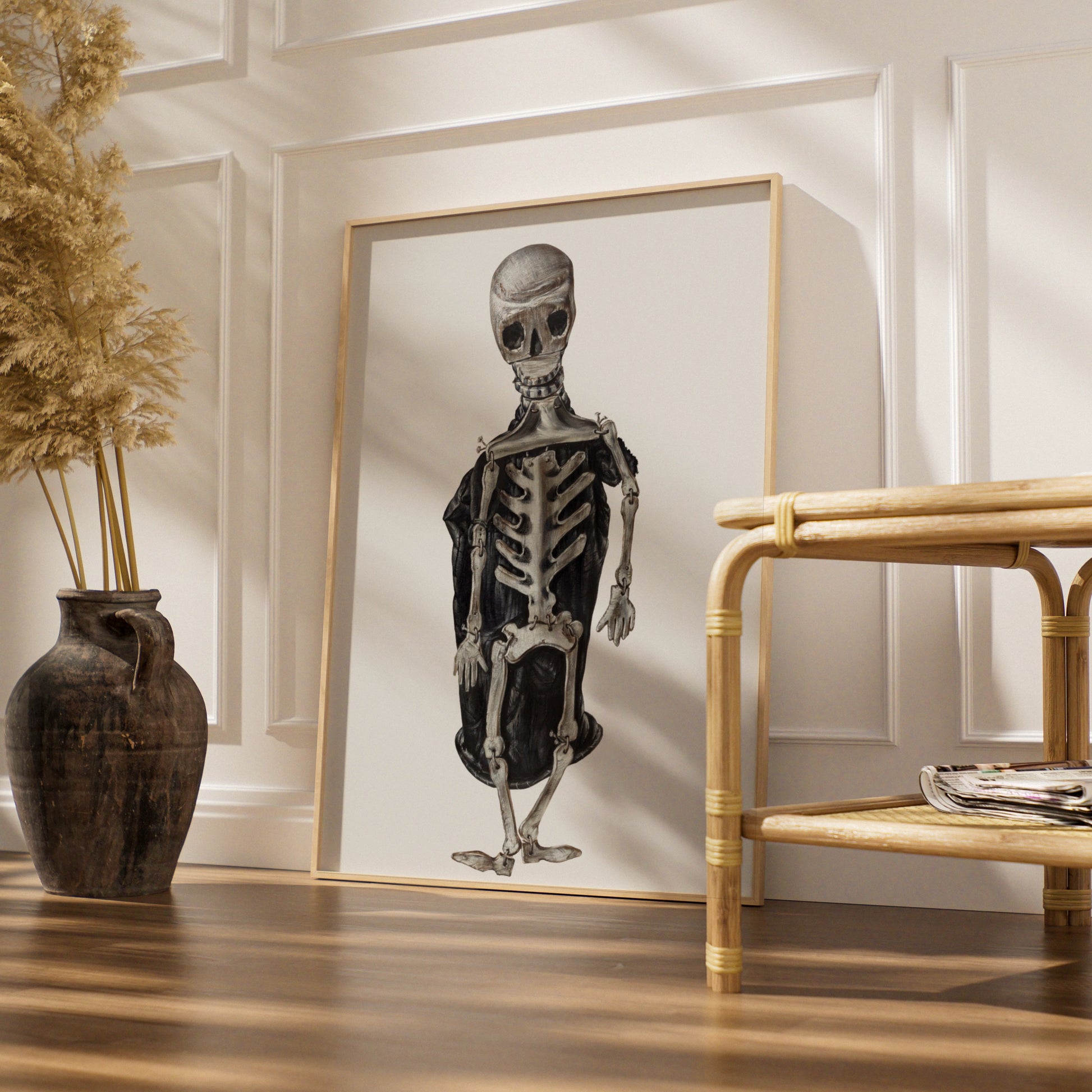 Halloween Skeleton Poster, Spooky Skull Wall Art, Dark Gothic Print, Halloween Decor