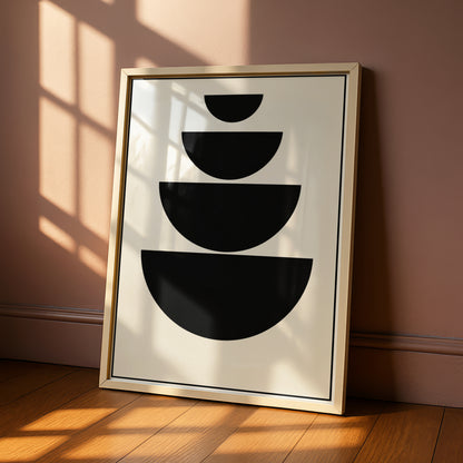 Geometric Semicircle Art, Monochrome Wall Art, Minimalist Black White Poster, Abstract Shape Print