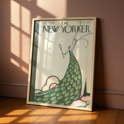 New Yorker 1926 Cover Poster, Art Deco Peacock Lady, Vintage Magazine Wall Art Print