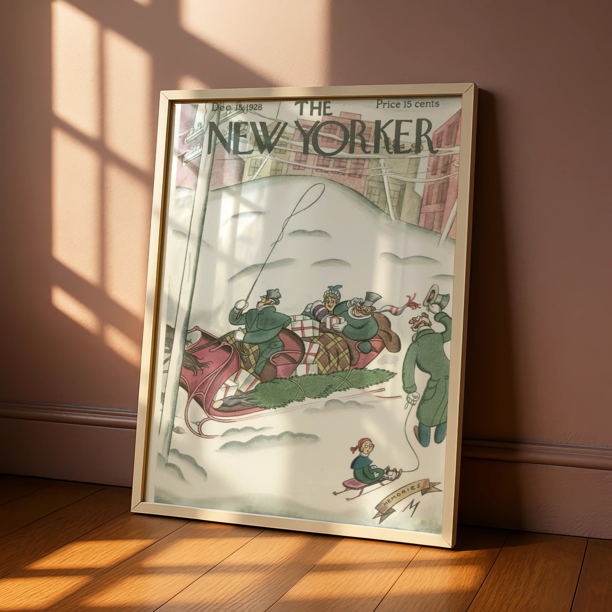 The New Yorker Christmas 1928 Cover Poster, Vintage Winter Sleigh Holiday Wall Art
