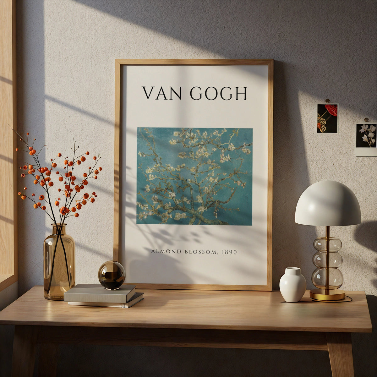 Van Gogh Almond Blossom Wall Art Print | Teal Floral Botanical Poster, Living Room Decor – A4 print