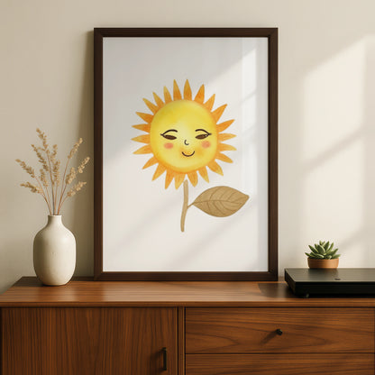 Cute Sun Nursery Wall Art, Watercolour Sunflower Poster, Baby Room Decor, Yellow Kids Print
