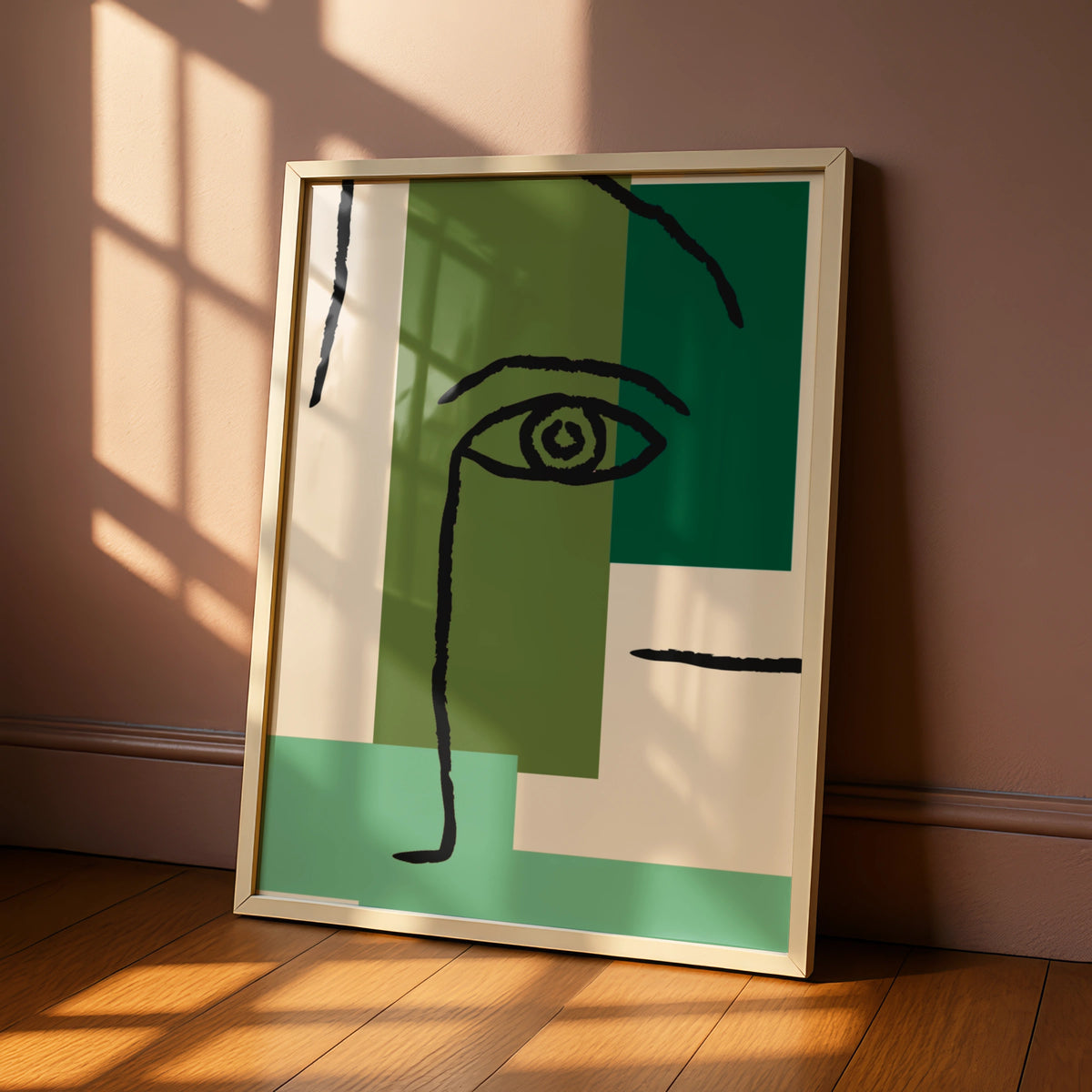 Maximalist Abstract Face Poster, Green Geometric Eye Wall Art, Modern Bold Print