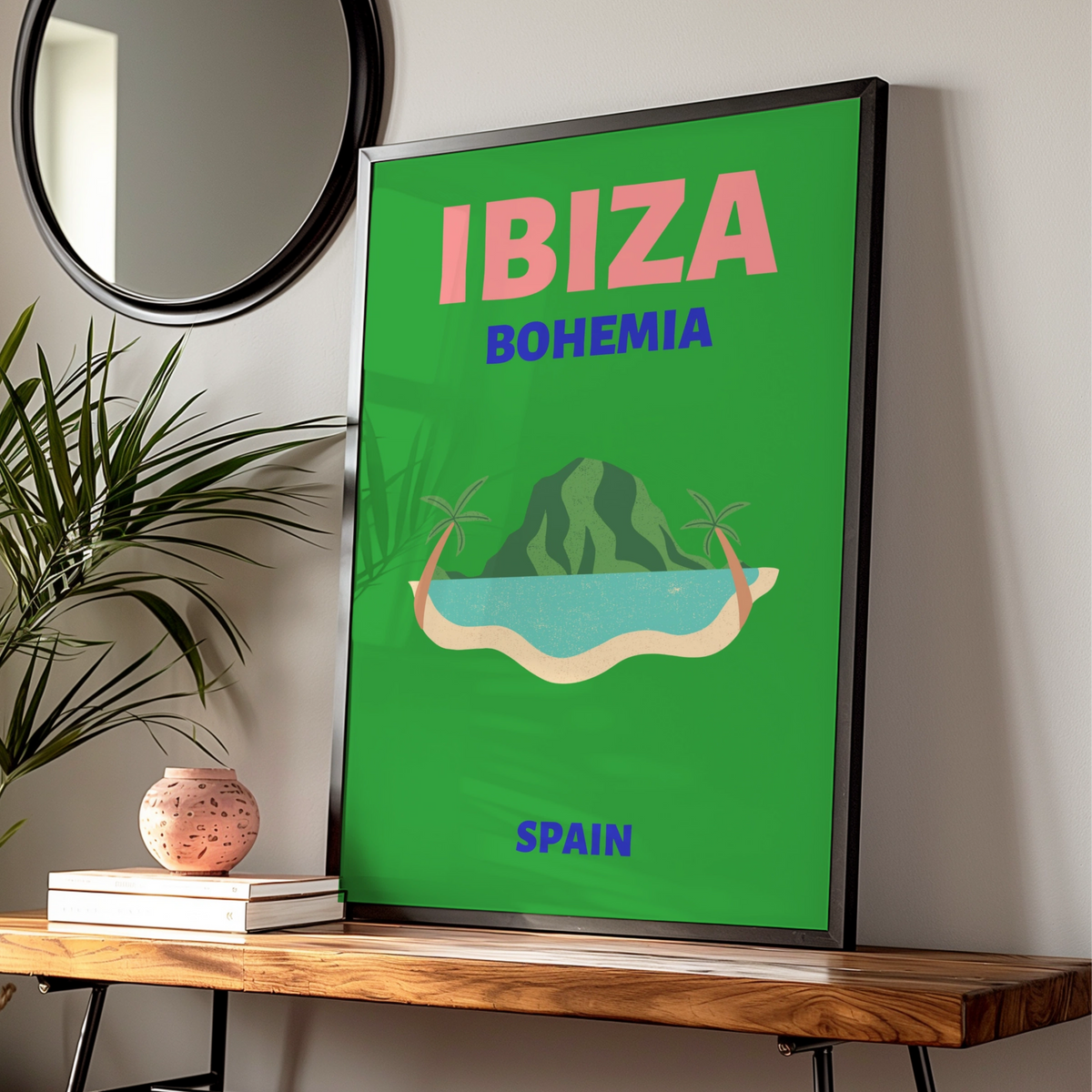Ibiza Travel Poster, Spain Wall Art, Retro Bohemia Island Print, Balearic Holiday Decor