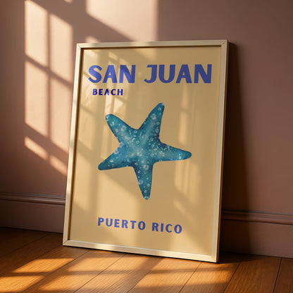 San Juan Puerto Rico Travel Poster, Beach Wall Art, Caribbean Retro Print