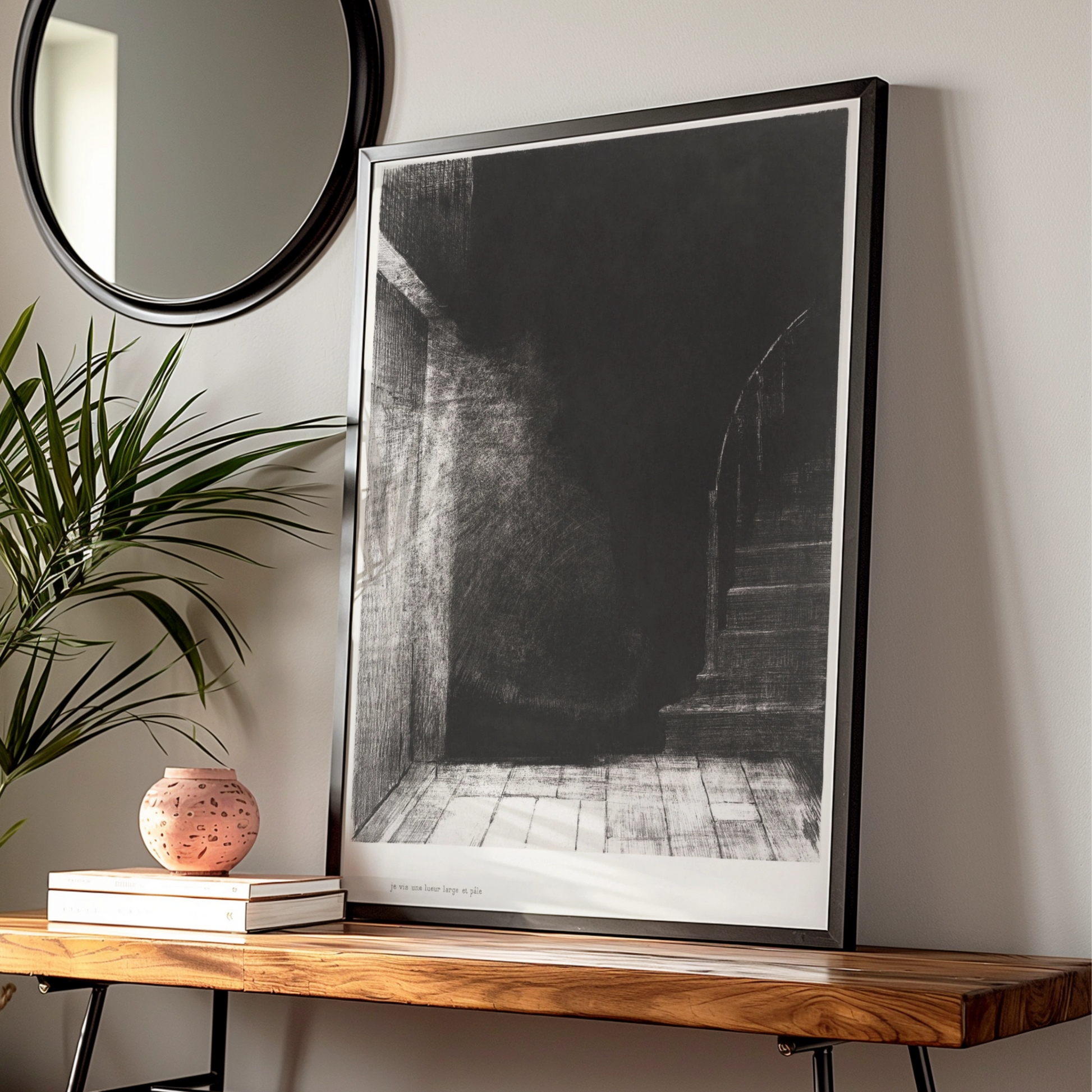 Halloween Dark Staircase Art Print, Spooky Gothic Black Wall Art, Haunted House Poster