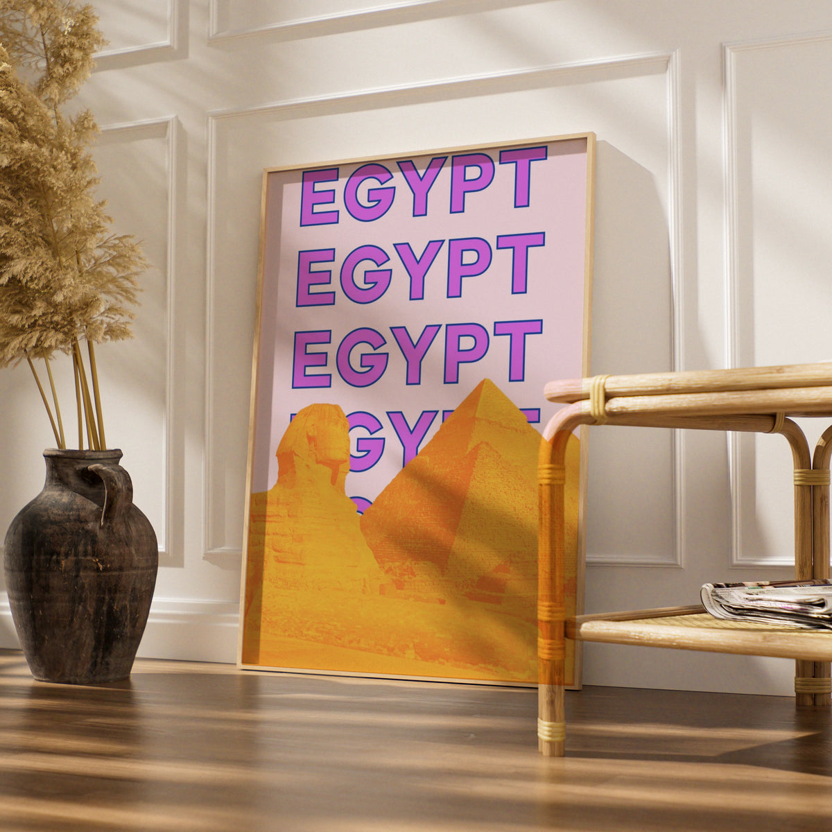 Egypt Travel Poster, Pyramids Sphinx Wall Art, Retro Bold Print, Egyptian Pop Art Decor