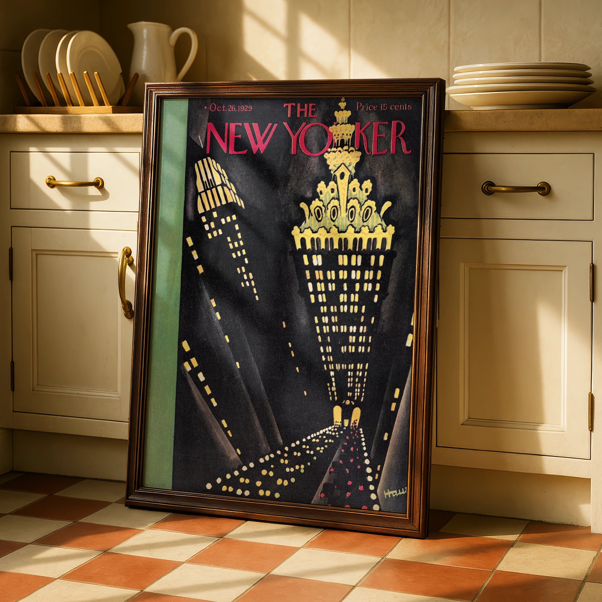 The New Yorker October 1929 Cover Poster, Art Deco NYC Skyline Night Wall Art Print