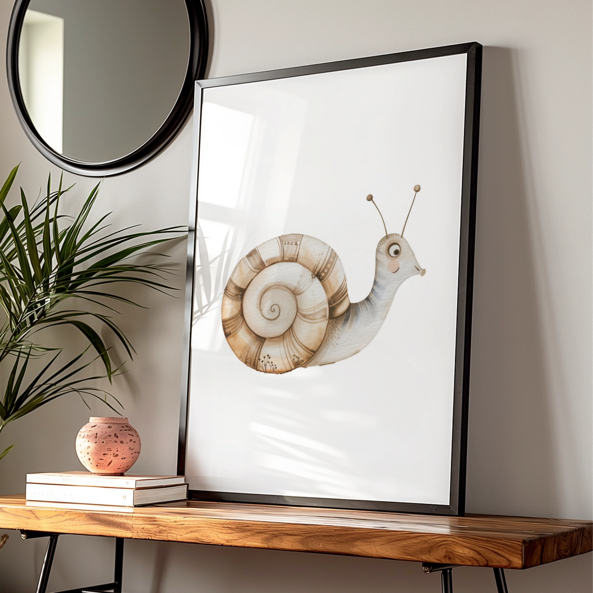 Snail Nursery Wall Art, Cute Watercolour Animal Poster, Neutral Boho Baby Room Print