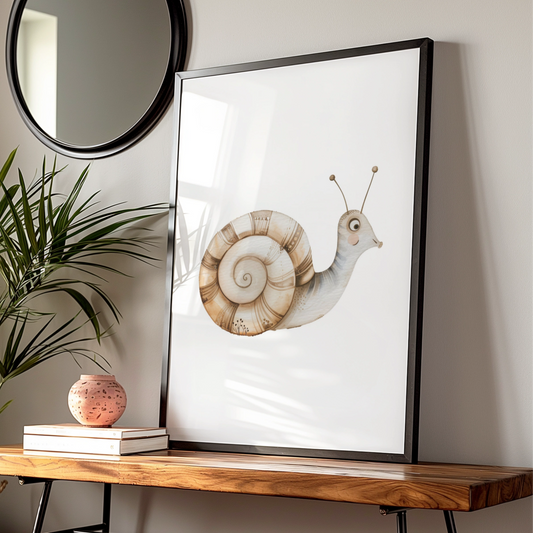 Snail Nursery Wall Art, Cute Watercolour Animal Poster, Neutral Boho Baby Room Print