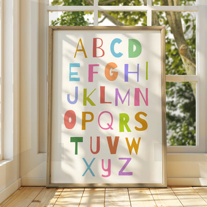 Colourful Alphabet Nursery Wall Art, ABC Kids Poster, Playroom Educational Print