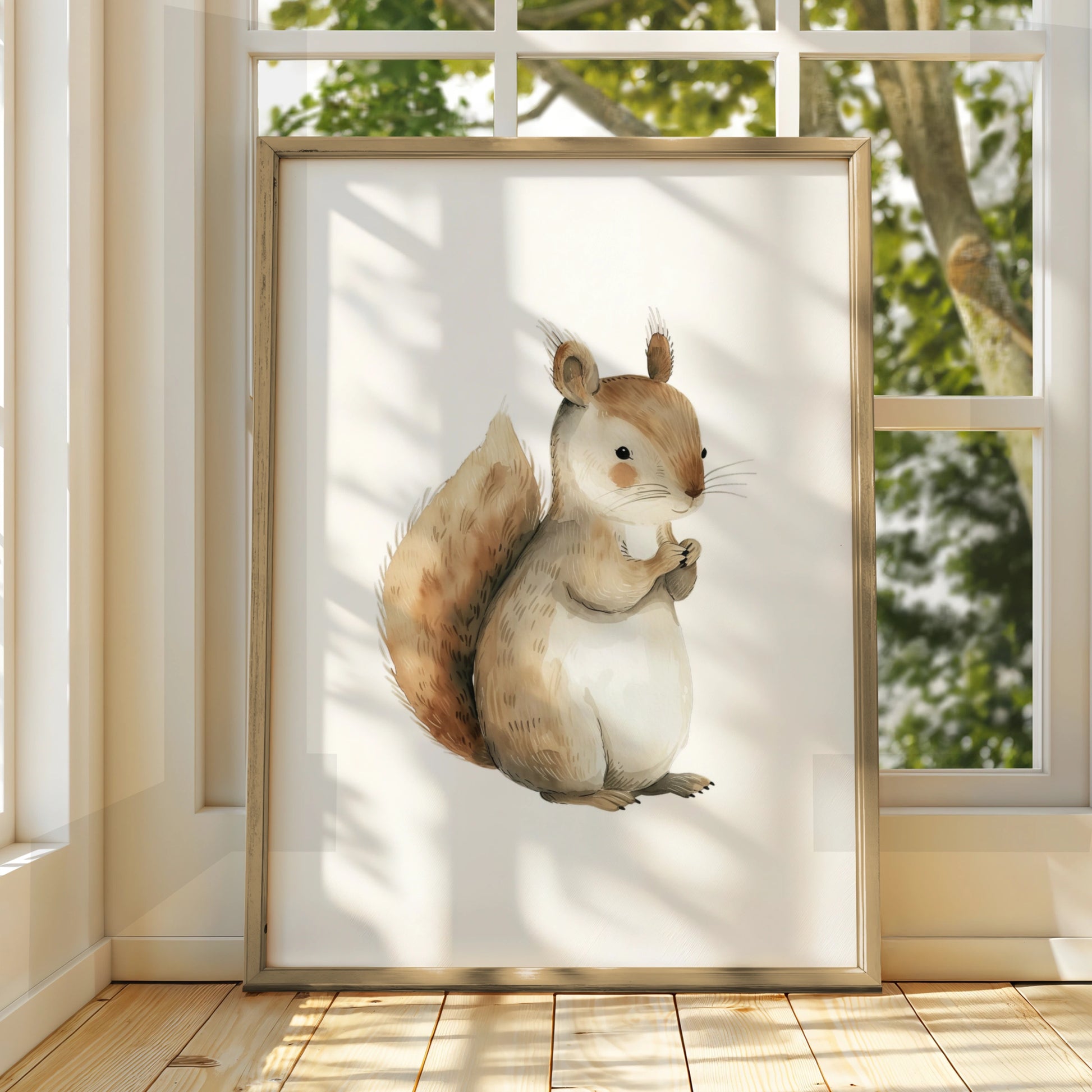 Squirrel Nursery Wall Art, Woodland Animal Print, Baby Room Poster, Neutral Boho Decor