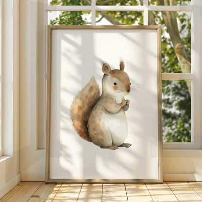 Squirrel Nursery Wall Art, Woodland Animal Print, Baby Room Poster, Neutral Boho Decor