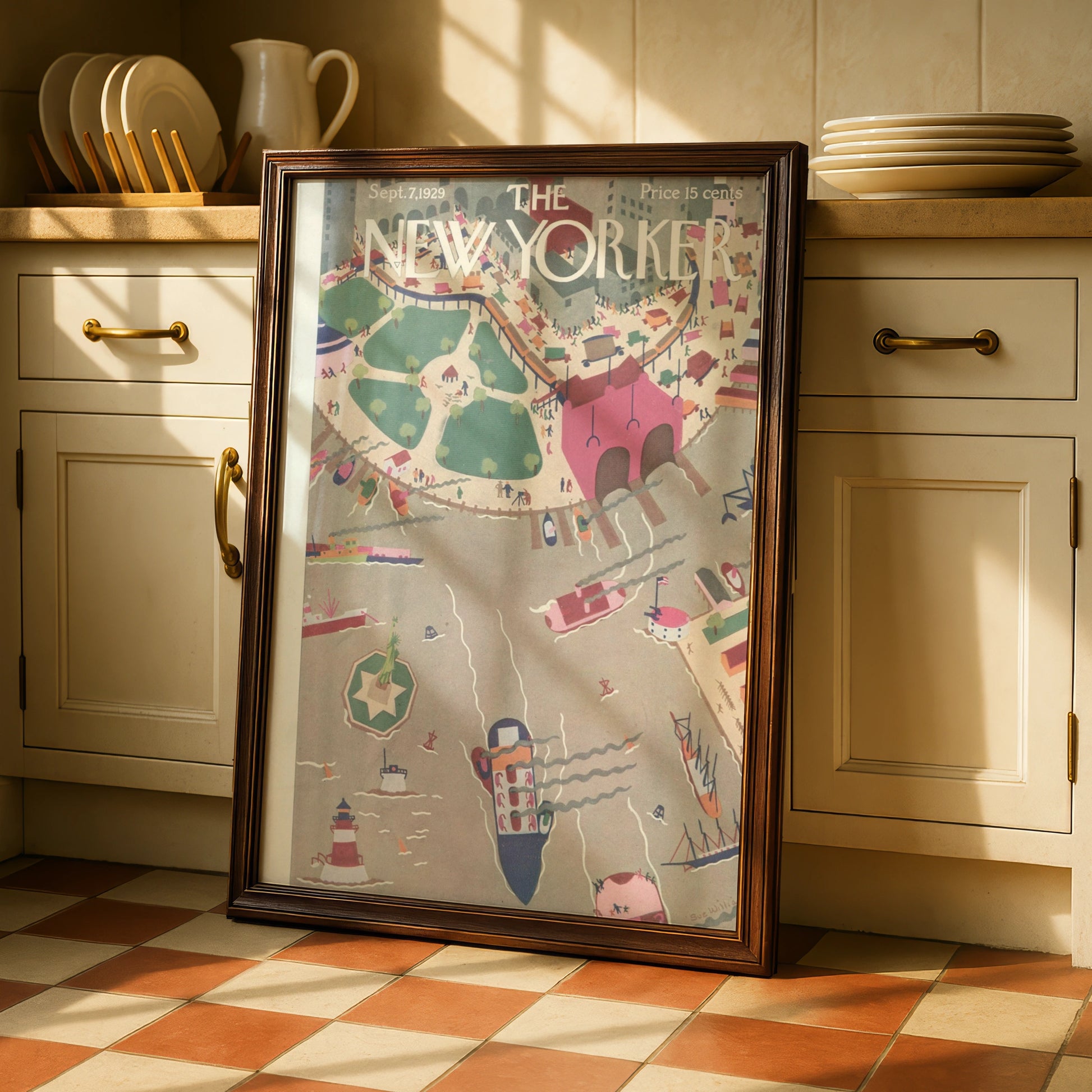 The New Yorker Sept 1929 Cover Poster, NYC Harbour Vintage Wall Art Print