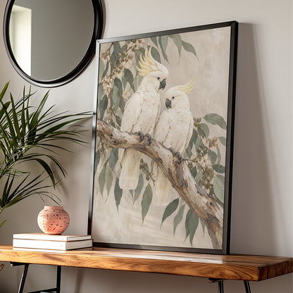 Sulphur-Crested Cockatoo Print, Australian Bird Wall Art, Eucalyptus Botanical Poster — Digital Download