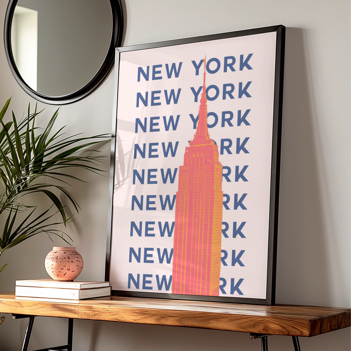 New York Travel Poster, Empire State Building Wall Art, NYC Retro City Print