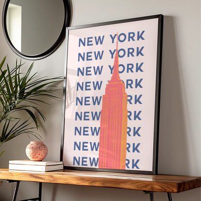 New York Travel Poster, Empire State Building Wall Art, NYC Retro City Print