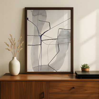 Modern Abstract Line Art Print, Grey Monochrome Wall Art, Neutral Contemporary Poster