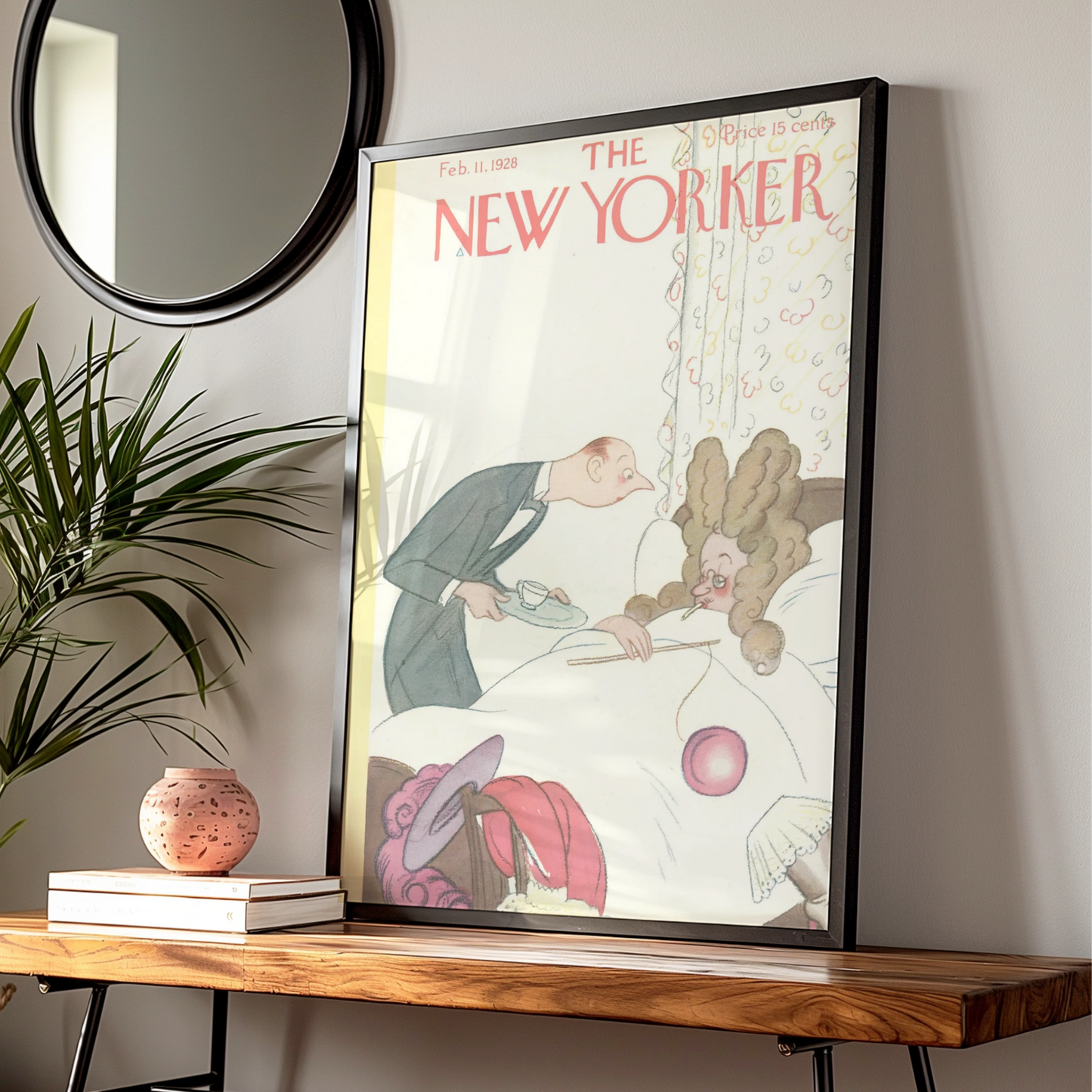 The New Yorker February 1928 Cover Art Poster, Vintage Illustration Wall Art Print