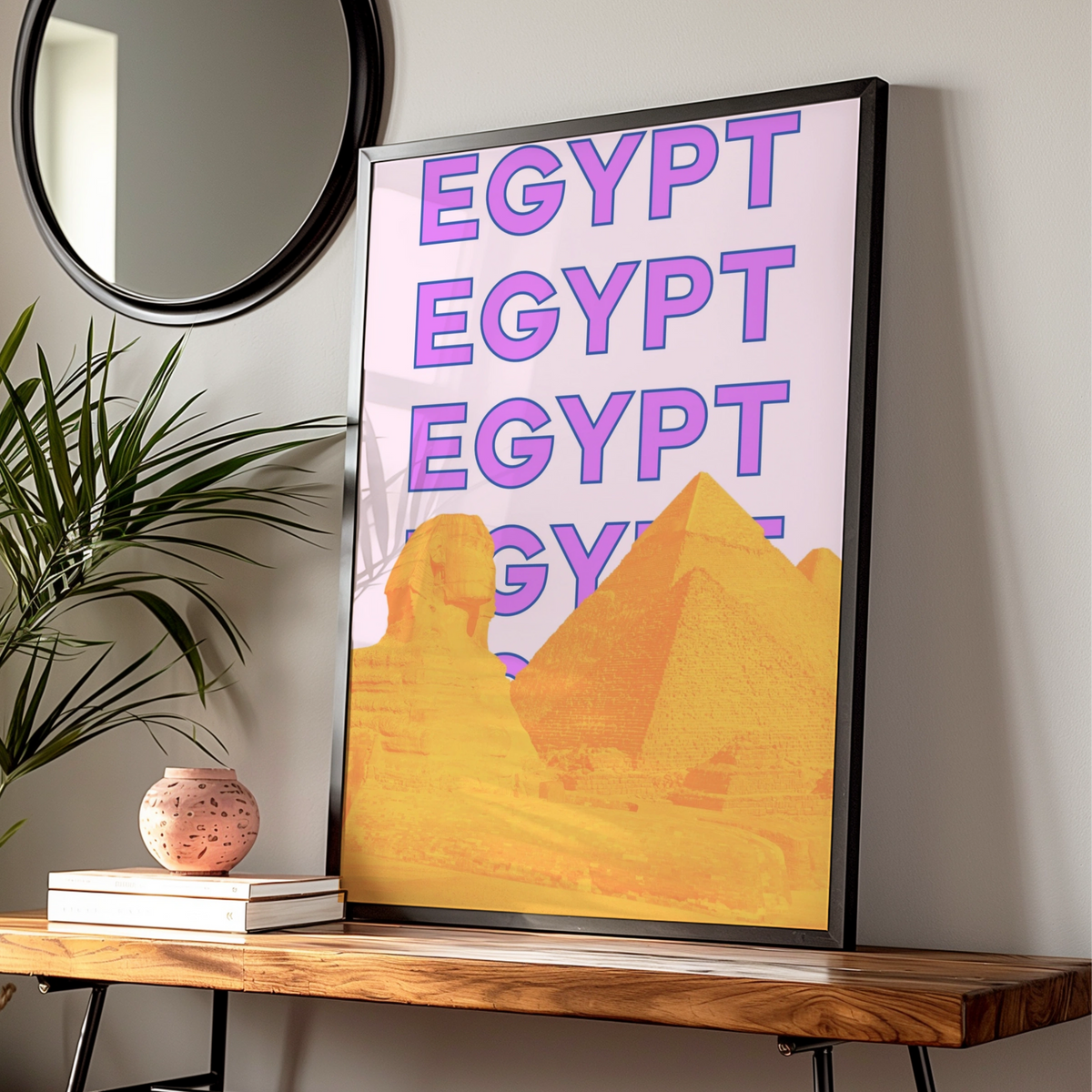Egypt Travel Poster, Pyramids Sphinx Wall Art, Retro Bold Print, Egyptian Pop Art Decor