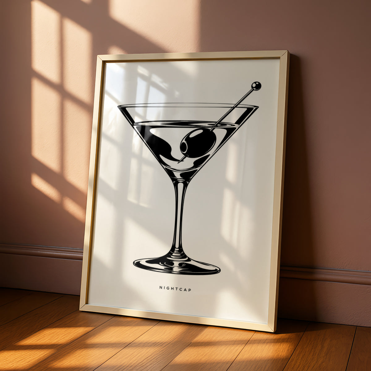 Martini Glass Print, Nightcap Cocktail Poster, Monochrome Wall Art, Black and White Bar Decor
