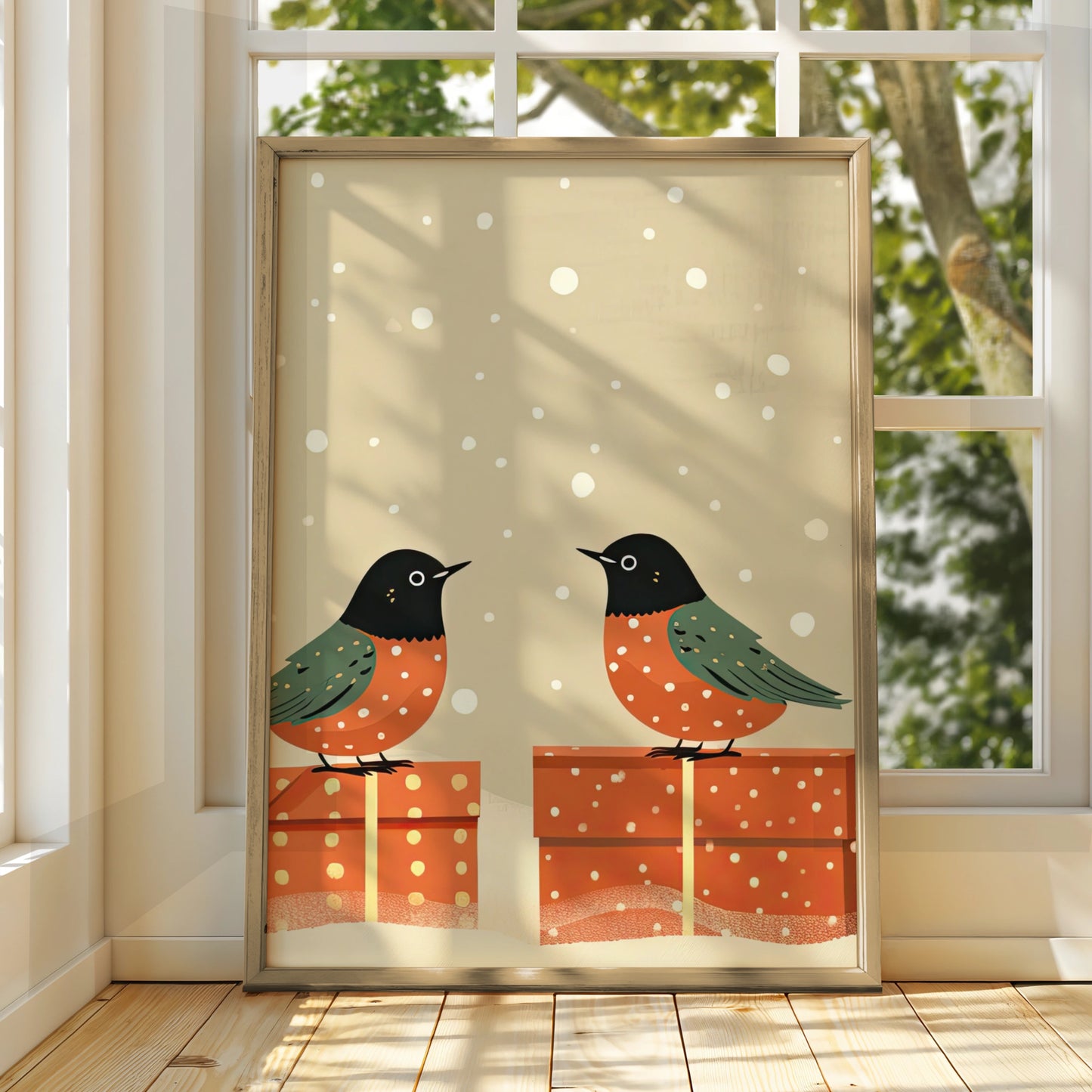Christmas Robin Poster, Festive Bird Wall Art, Snowy Holiday Print, Winter Gift Decor