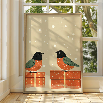Christmas Robin Poster, Festive Bird Wall Art, Snowy Holiday Print, Winter Gift Decor