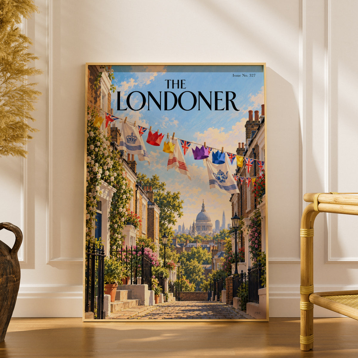 The Londoner Poster, London Street Wall Art, Union Jack Bunting Art Print, St Paul's Cathedral View