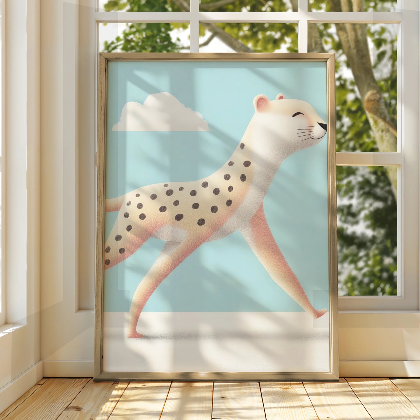 Cheetah Nursery Wall Art, Kids Animal Poster, Baby Blue Safari Print, Cute Big Cat