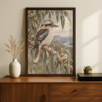 Kookaburra Australian Wall Art, Blue Mountains Bird Print, Eucalyptus Nature Poster