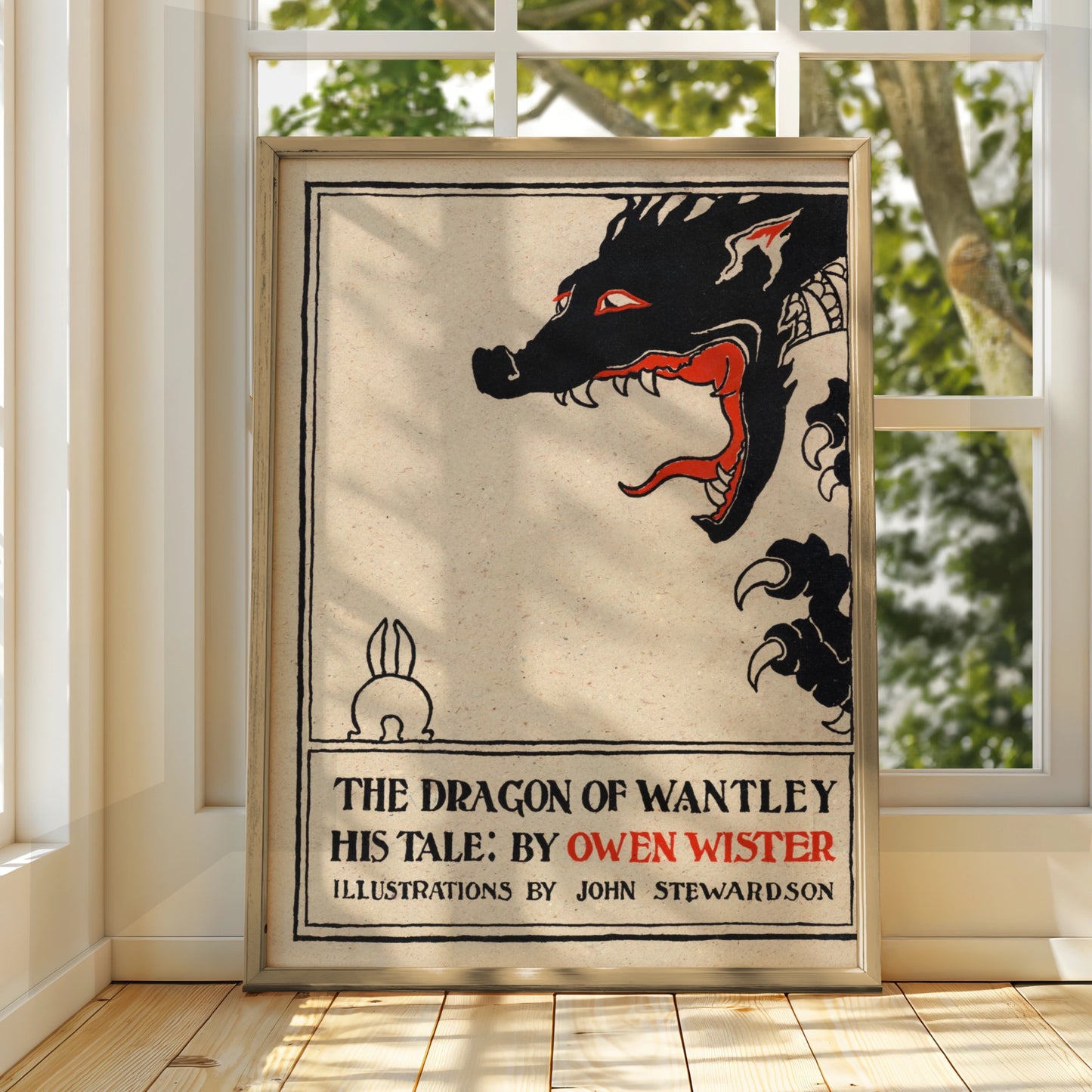 Halloween Dragon Art Print, Vintage Book Cover Poster, Black Red Gothic Wall Art