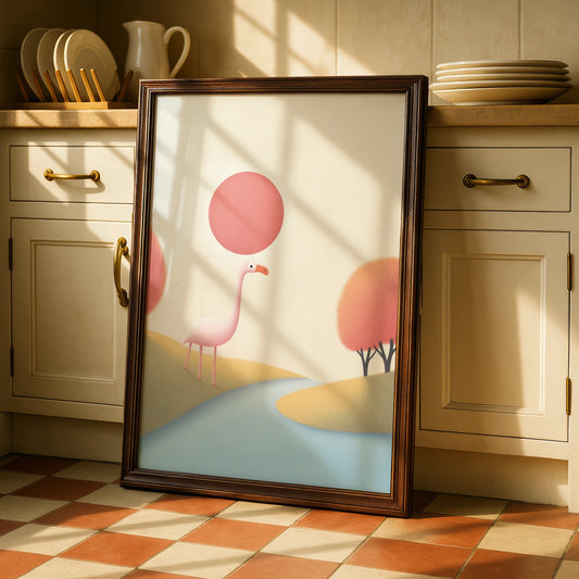 Flamingo Nursery Wall Art, Pink Bird Print, Cute Animal Poster, Children's Room Decor