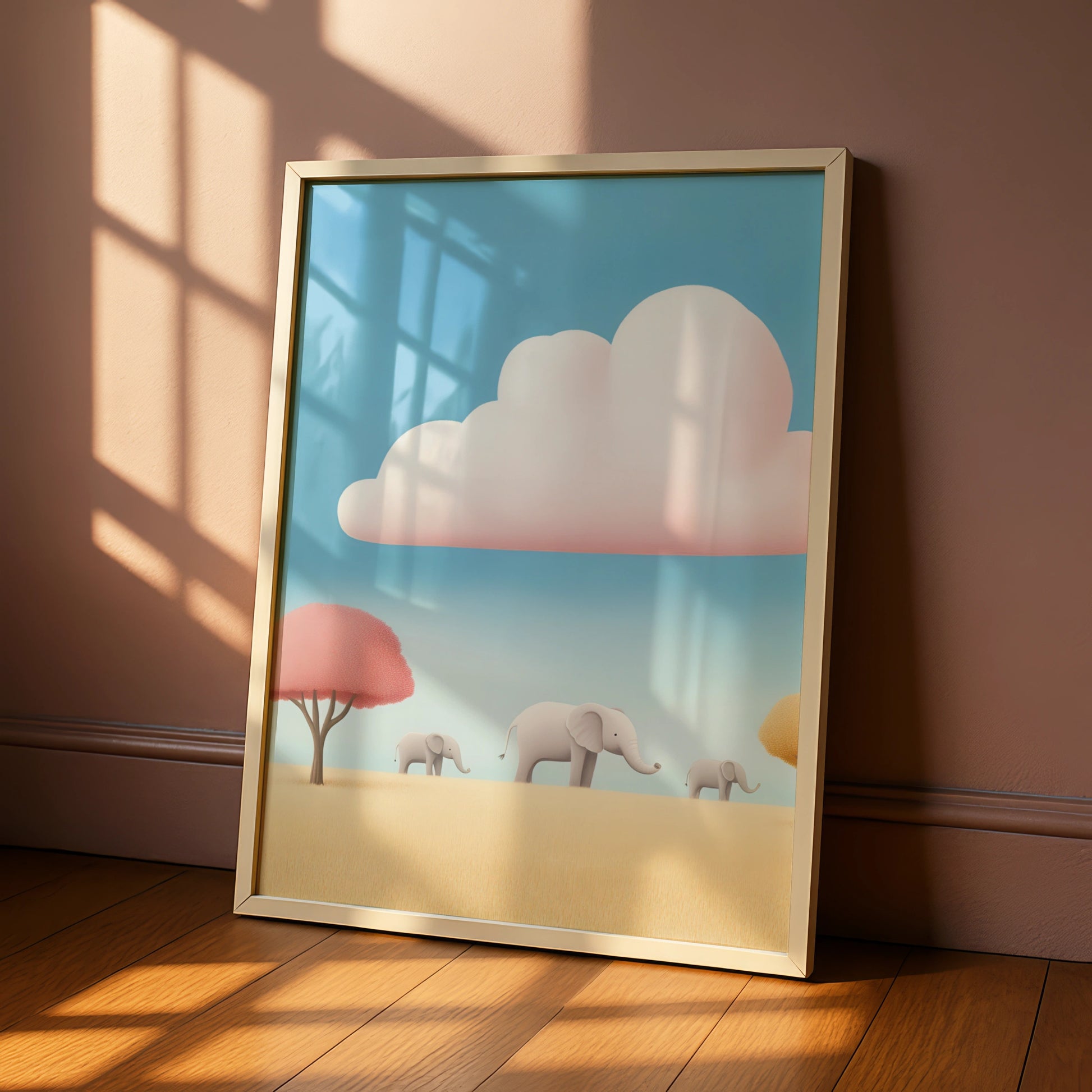 Elephant Nursery Wall Art, Cute Safari Print, Pastel Baby Room Poster, Kids Decor