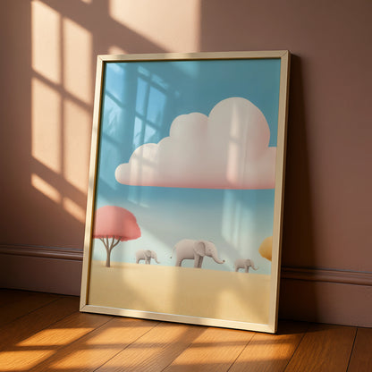 Elephant Nursery Wall Art, Cute Safari Print, Pastel Baby Room Poster, Kids Decor