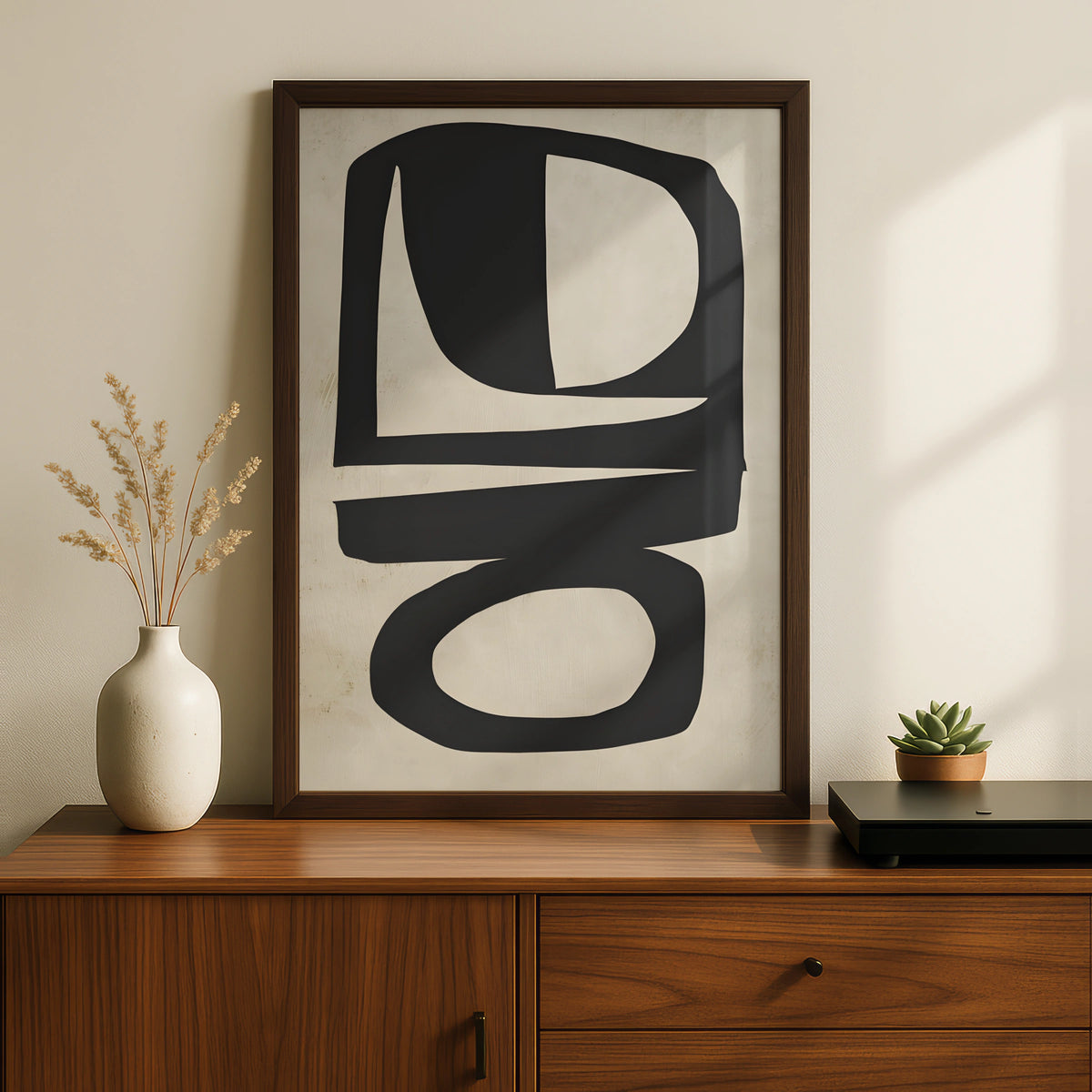 Abstract Monochrome Wall Art, Bold Black Shapes Print, Minimalist Neutral Poster, Modern Decor