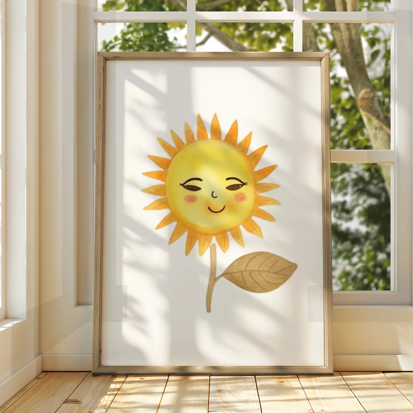 Cute Sun Nursery Wall Art, Watercolour Sunflower Poster, Baby Room Decor, Yellow Kids Print