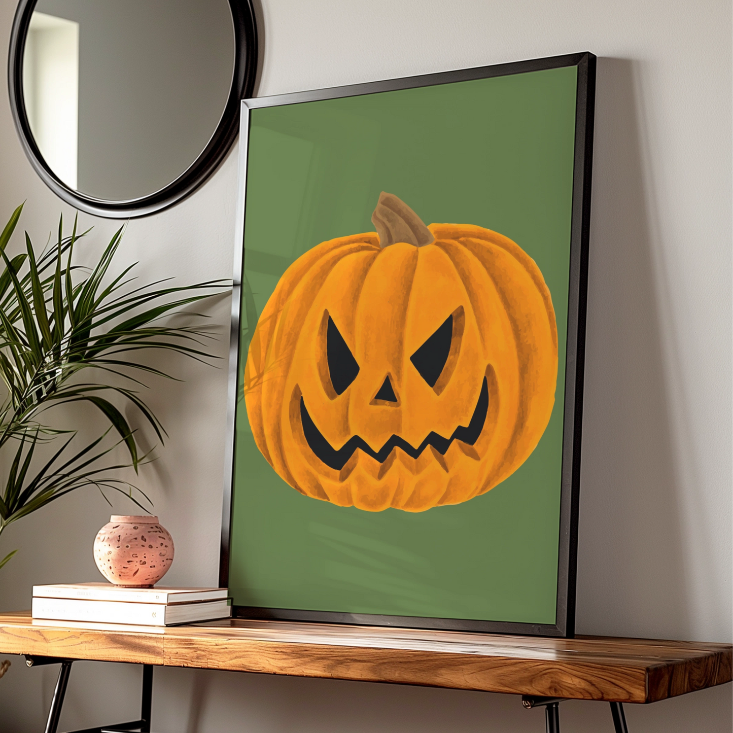 Halloween Pumpkin Wall Art, Jack O Lantern Poster, Spooky Orange Decor Print