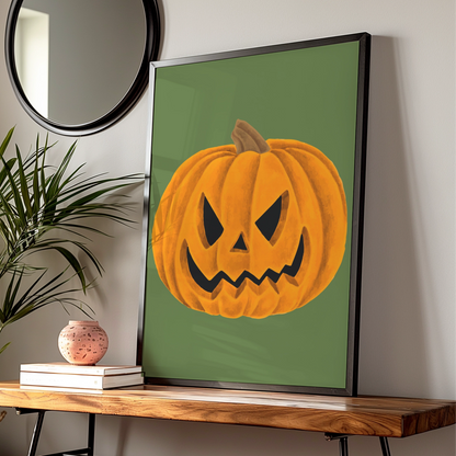 Halloween Pumpkin Wall Art, Jack O Lantern Poster, Spooky Orange Decor Print