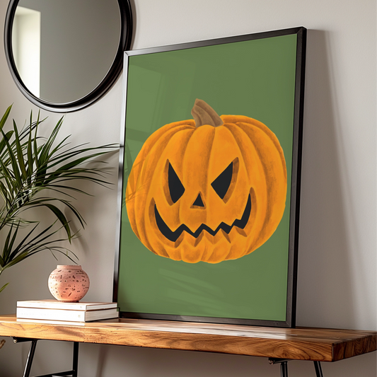 Halloween Pumpkin Wall Art, Jack O Lantern Poster, Spooky Orange Decor Print