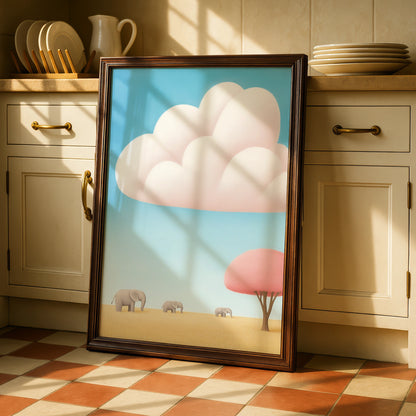 Elephant Nursery Wall Art, Baby Safari Print, Cute Kids Poster, Blue Pink Pastel