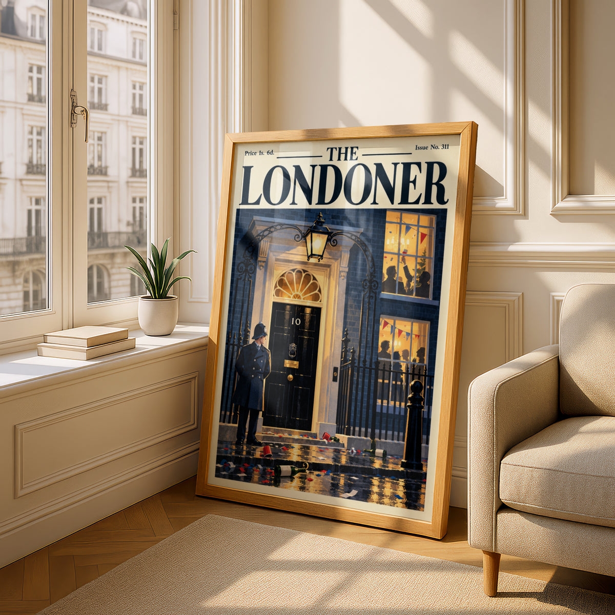 The Londoner Vintage Magazine Cover Poster, London Street Wall Art, Policeman Black Door Art Print