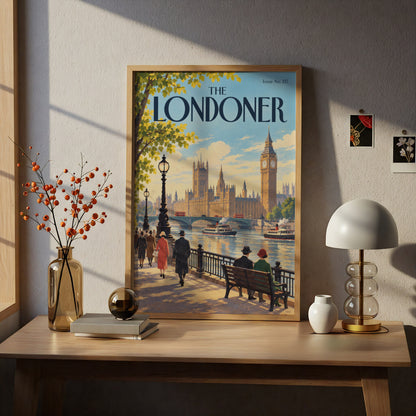 The Londoner Magazine Cover Poster, Vintage London Wall Art, Thames Riverside Print, Big Ben