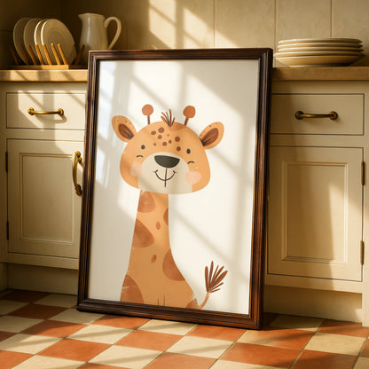 Cute Giraffe Nursery Wall Art, Safari Animal Baby Room Poster, Kids Bedroom Print
