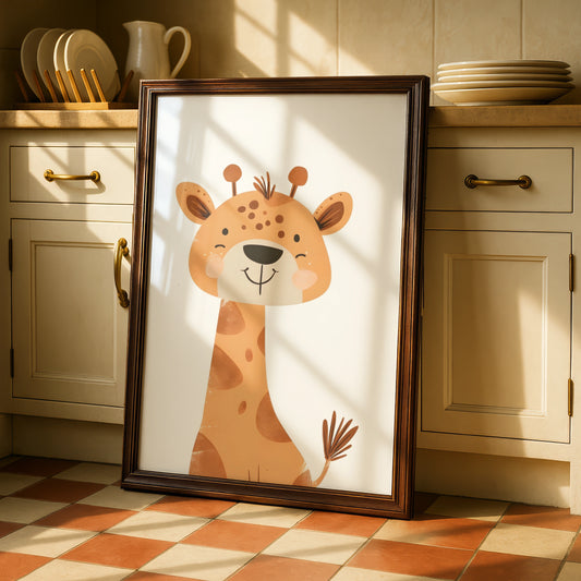 Cute Giraffe Nursery Wall Art, Safari Animal Baby Room Poster, Kids Bedroom Print