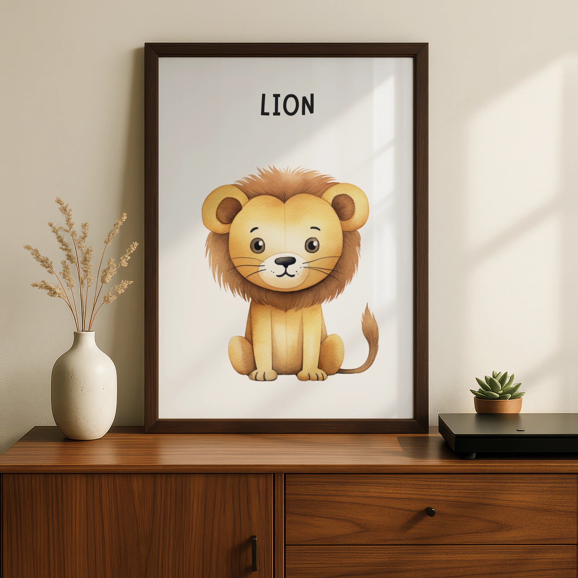 Lion Nursery Wall Art, Cute Animal Poster for Baby Room, Kids Safari Print