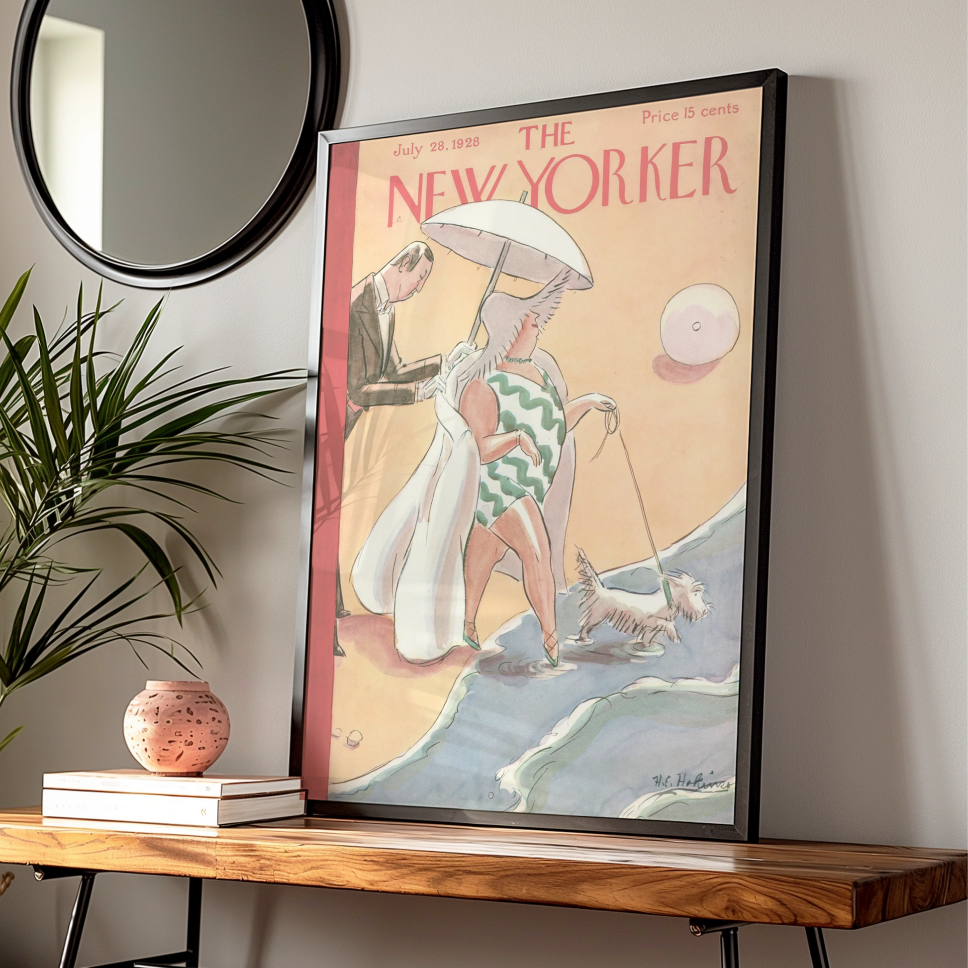 The New Yorker July 1928 Beach Cover Poster, Vintage Art Deco Wall Art Print