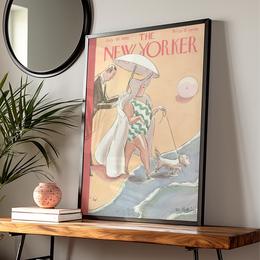 The New Yorker July 1928 Beach Cover Poster, Vintage Art Deco Wall Art Print