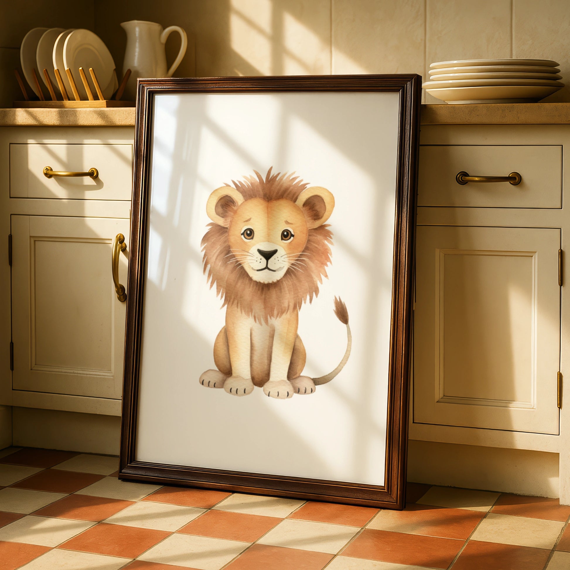 Lion Nursery Wall Art, Cute Watercolour Lion Print, Safari Baby Room Poster, Kids Animal Decor
